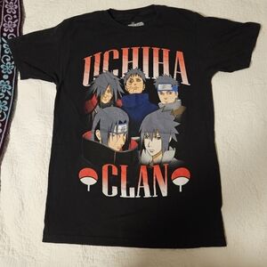 Naruto Shippuden Uchiha Clan Graphic T Shirt Mens Small Black Anime Tee Manga